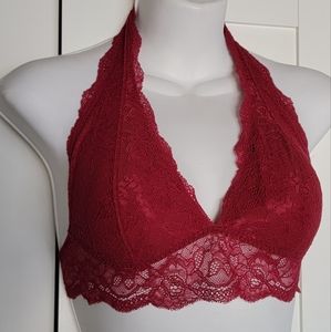Abercrombie & Fitch Red Lace Padded Halter Bralette Size M New With Tags